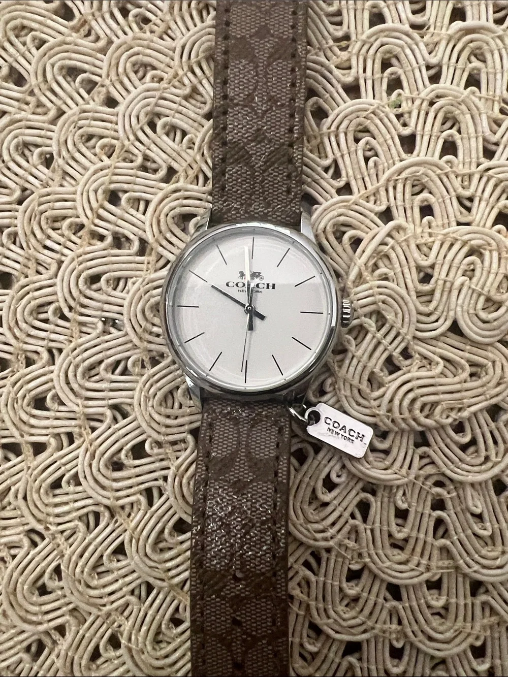 Coach Brown Signature Leather Strap Watch with Silver Dial